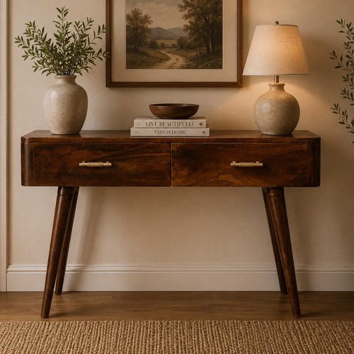 Chestnut mid century console - chestnut, mid-century